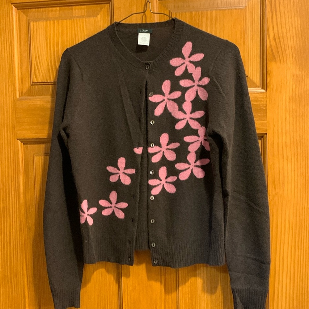 J. Crew brown/pink floral cardigan